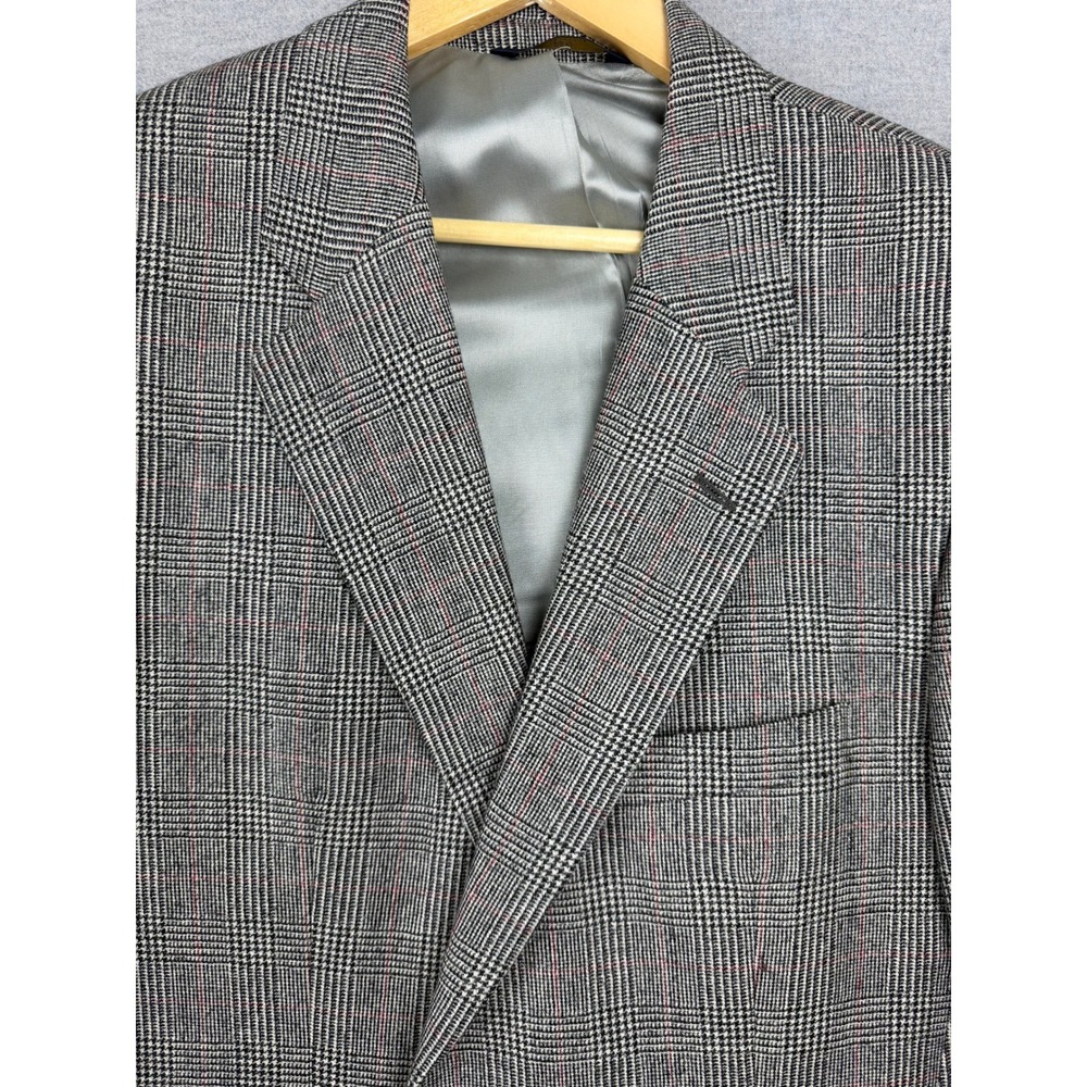 Brooks Brothers 346 Mens 44L Wool Glen Plaid Blazer Grey Red Sport Coat 44 Long